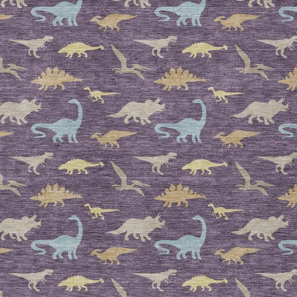 HomeRoots 5x8 Geometric Polyester Area Rug Machine Washable Indoor Outdoor Plum Tones 733813