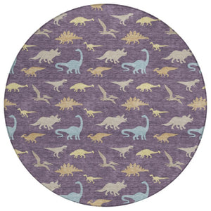 8 Ft Round Geometric Washable Polyester Area Rug for Patio and High Traffic Spaces