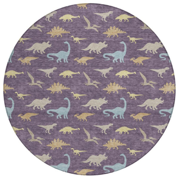 8 Ft Round Geometric Washable Polyester Area Rug for Patio and High Traffic Spaces