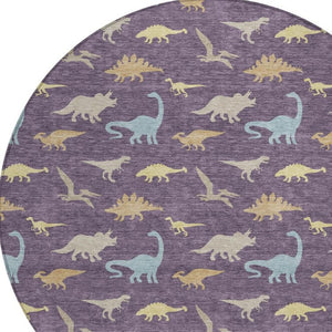 HomeRoots 8 Ft Round Geometric Washable Polyester Area Rug for Patio and High Traffic Spaces 733814