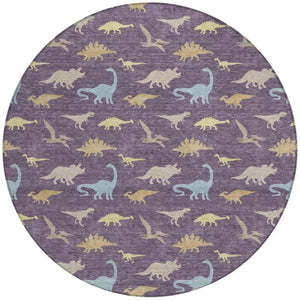 8 Ft Round Geometric Washable Polyester Area Rug for Patio and High Traffic Spaces