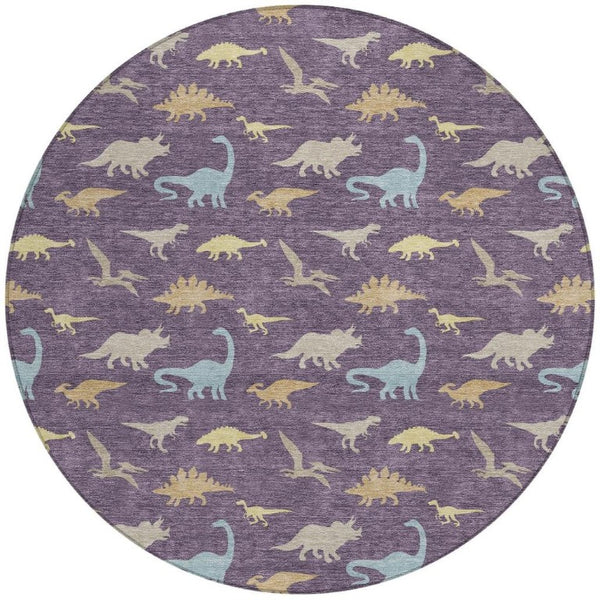 8 Ft Round Geometric Washable Polyester Area Rug for Patio and High Traffic Spaces