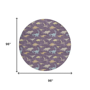 8 Ft Round Geometric Washable Polyester Area Rug for Patio and High Traffic Spaces