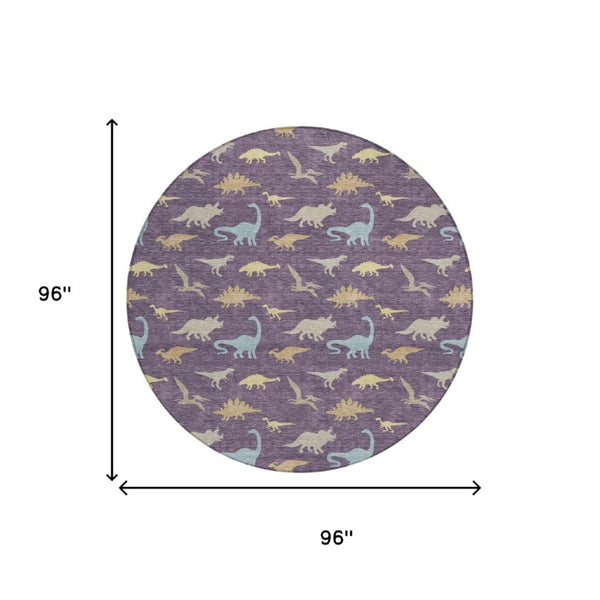 8 Ft Round Geometric Washable Polyester Area Rug for Patio and High Traffic Spaces