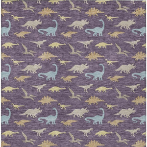 8 X 10 Plum Purple Geometric Polyester Washable Indoor Outdoor Low Pile Area Rug
