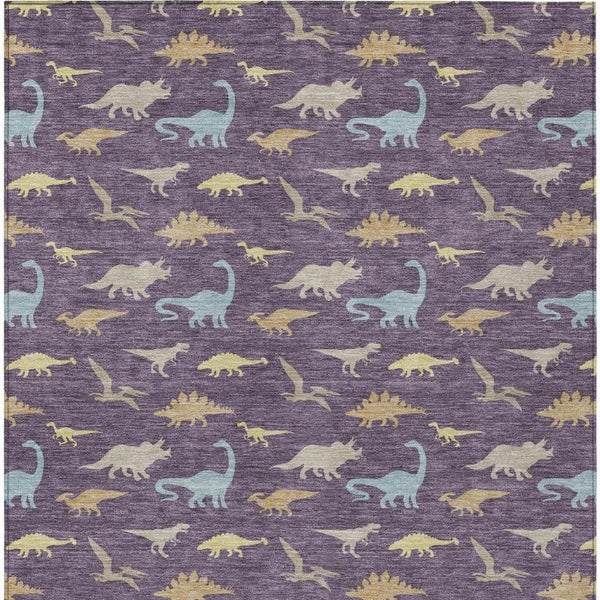8 X 10 Plum Purple Geometric Polyester Washable Indoor Outdoor Low Pile Area Rug