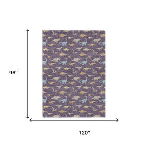 8 X 10 Plum Purple Geometric Polyester Washable Indoor Outdoor Low Pile Area Rug