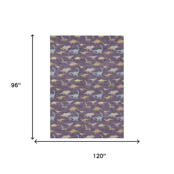 8 X 10 Plum Purple Geometric Polyester Washable Indoor Outdoor Low Pile Area Rug