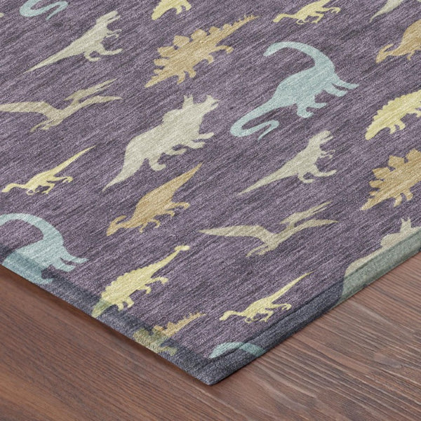 9 X 12 Plum Purple Geometric Polyester Washable Indoor Outdoor Area Rug