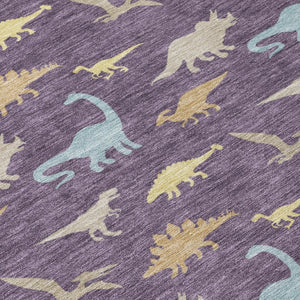 9 X 12 Plum Purple Geometric Polyester Washable Indoor Outdoor Area Rug