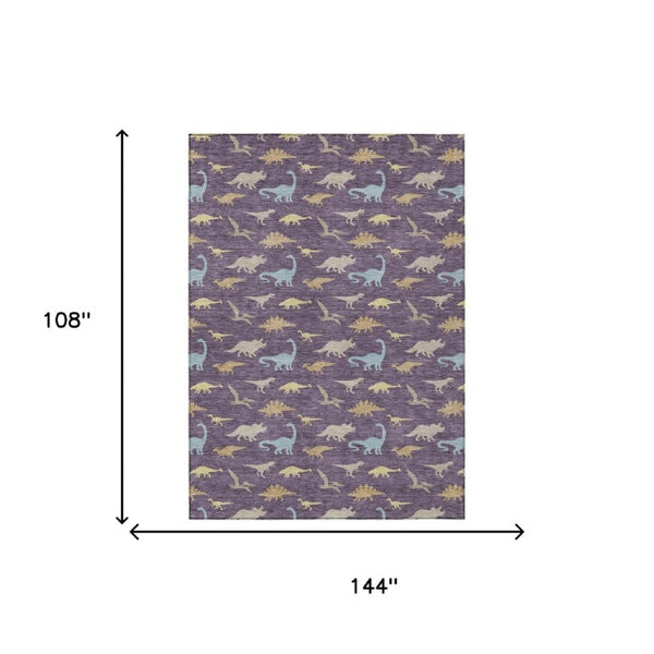 9 X 12 Plum Purple Geometric Polyester Washable Indoor Outdoor Area Rug