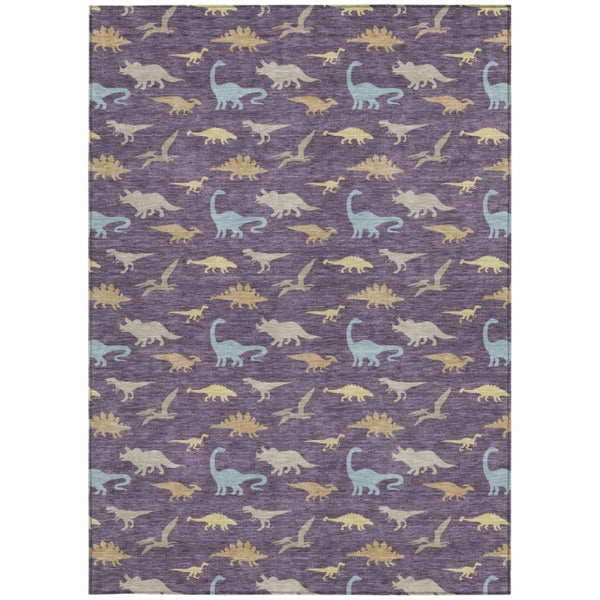 10 X 14 Plum Purple Geometric Polyester Washable Indoor Outdoor Area Rug