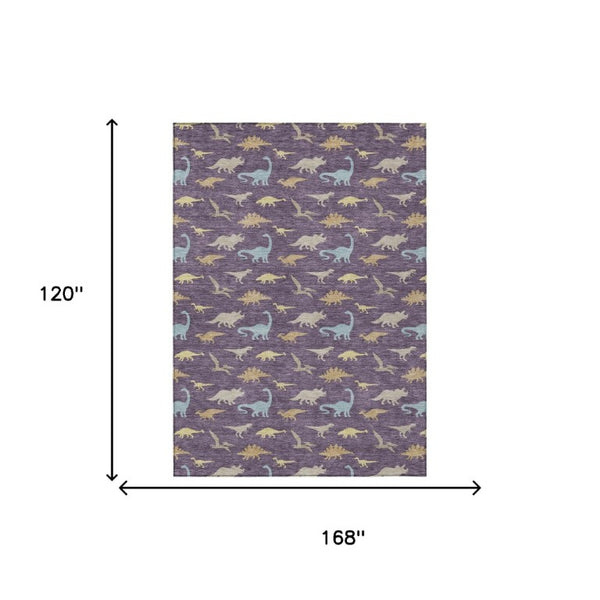 10 X 14 Plum Purple Geometric Polyester Washable Indoor Outdoor Area Rug