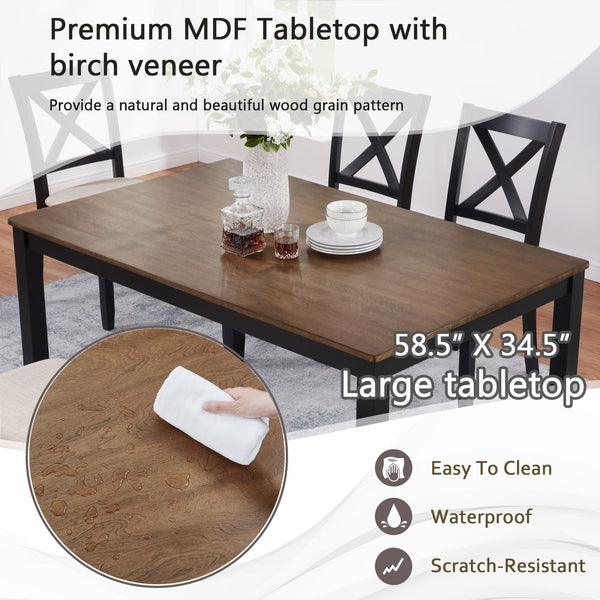 English Elm 6-Piece Timeless Farmhouse Dining Set With Bench, Black & Oak Finish, Comfort For 6 Guests W1998S00083
