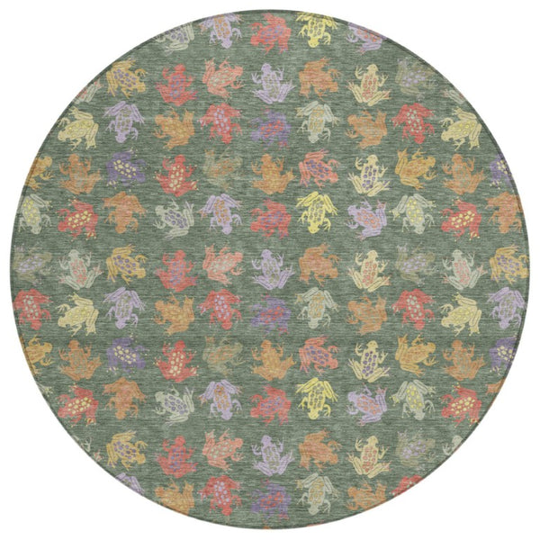 8 Foot Round Geometric Polyester Rug Machine Washable Indoor Outdoor Patio Use