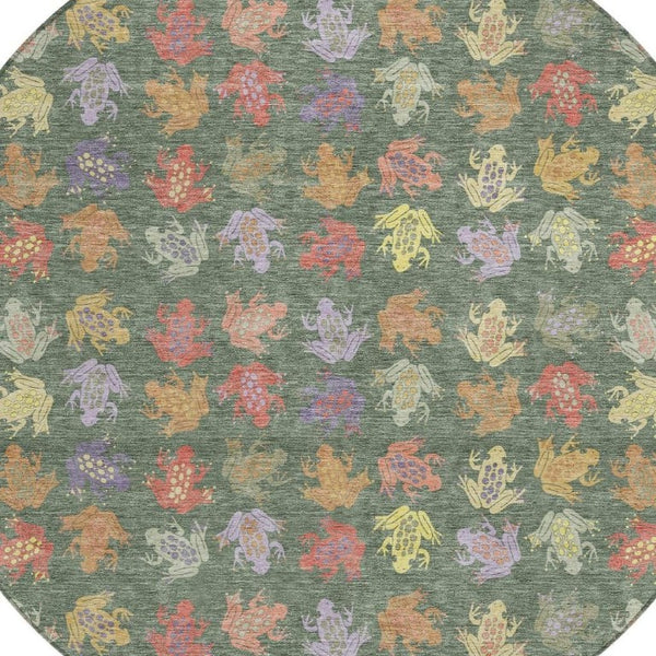 HomeRoots 8 Foot Round Geometric Polyester Rug Machine Washable Indoor Outdoor Patio Use 733820