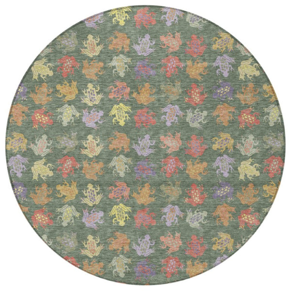 8 Foot Round Geometric Polyester Rug Machine Washable Indoor Outdoor Patio Use