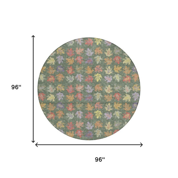 8 Foot Round Geometric Polyester Rug Machine Washable Indoor Outdoor Patio Use
