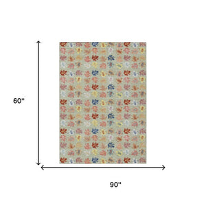 5 X 8 Washable Geometric Polyester Area Rug for Indoor Outdoor Living Spaces