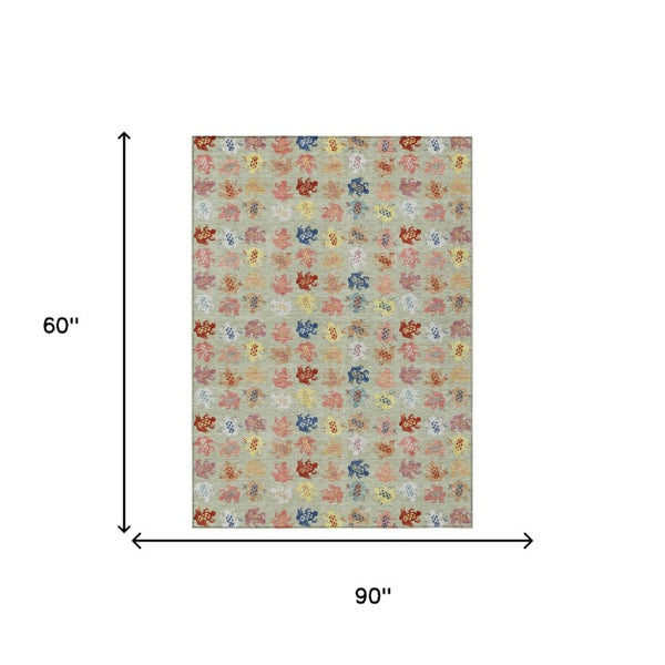 5 X 8 Washable Geometric Polyester Area Rug for Indoor Outdoor Living Spaces