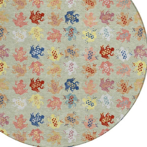8 Ft Round Geometric Polyester Area Rug Washable Indoor Outdoor Patio Use