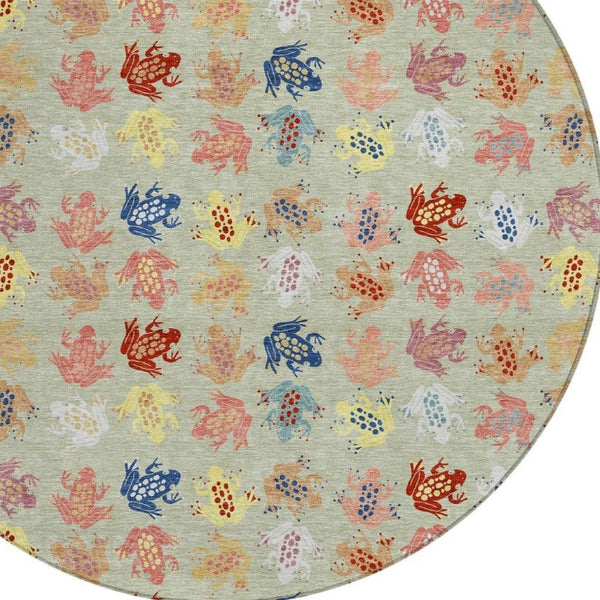 8 Ft Round Geometric Polyester Area Rug Washable Indoor Outdoor Patio Use