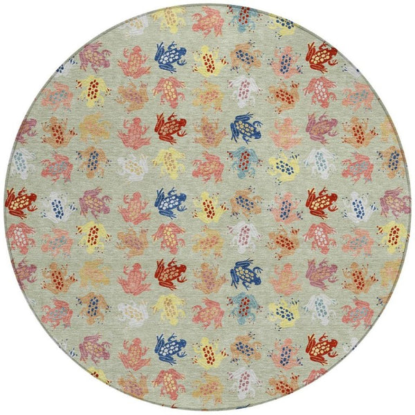 HomeRoots 8 Ft Round Geometric Polyester Area Rug Washable Indoor Outdoor Patio Use 733832