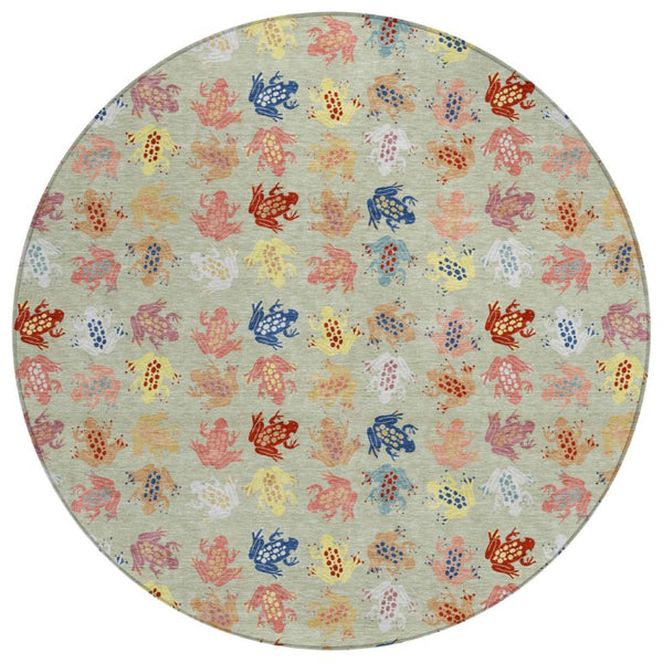 8 Ft Round Geometric Polyester Area Rug Washable Indoor Outdoor Patio Use