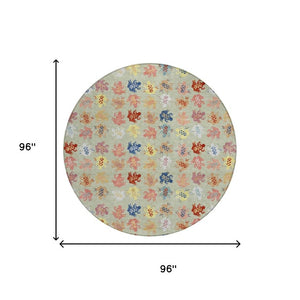 8 Ft Round Geometric Polyester Area Rug Washable Indoor Outdoor Patio Use
