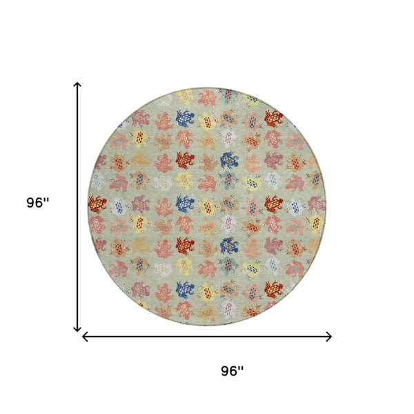 8 Ft Round Geometric Polyester Area Rug Washable Indoor Outdoor Patio Use