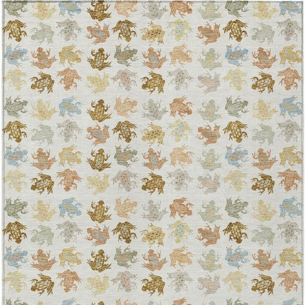 9 X 12 Ivory Linen Geometric Polyester Washable Area Rug for Indoor Outdoor Spaces
