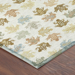 9 X 12 Ivory Linen Geometric Polyester Washable Area Rug for Indoor Outdoor Spaces