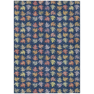 5 X 8 Navy Geometric Washable Polyester Area Rug for Indoor Outdoor Spaces
