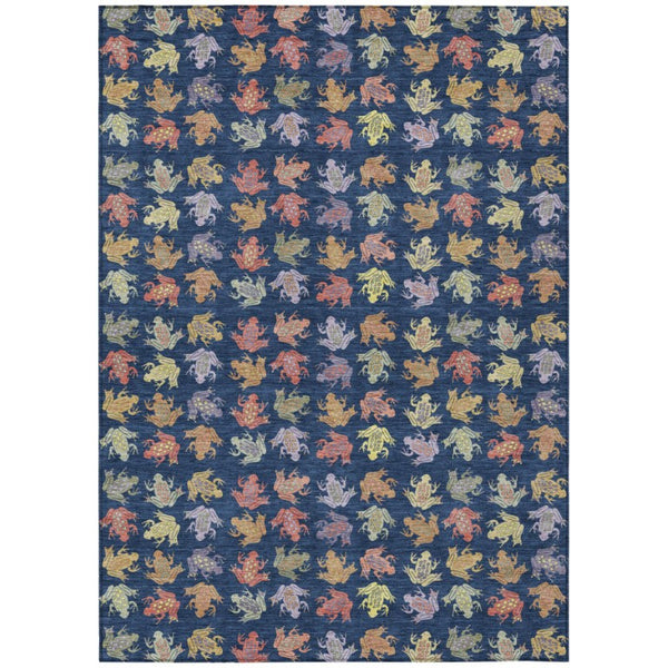 5 X 8 Navy Geometric Washable Polyester Area Rug for Indoor Outdoor Spaces