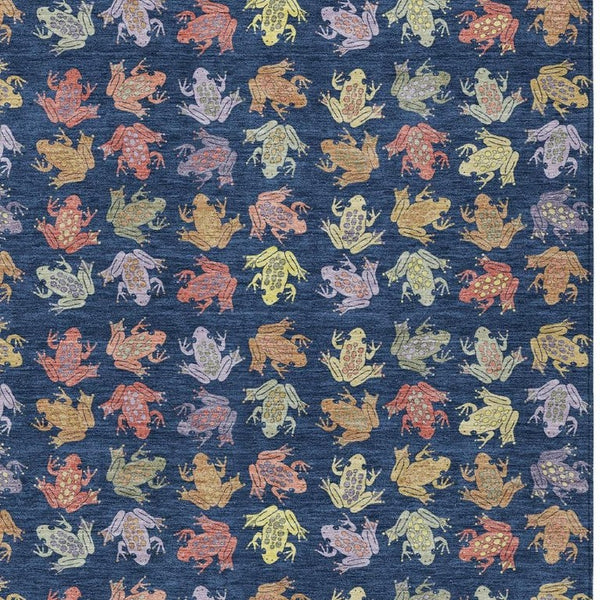 HomeRoots 5 X 8 Navy Geometric Washable Polyester Area Rug for Indoor Outdoor Spaces 733849