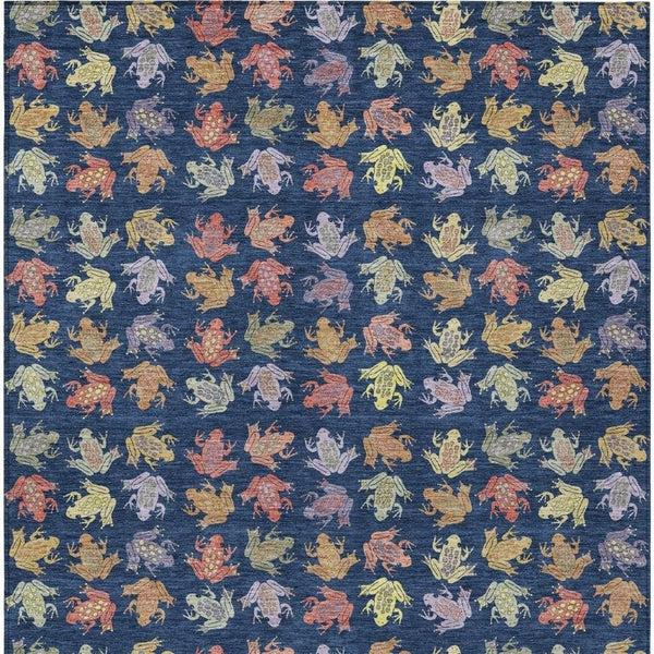 5 X 8 Navy Geometric Washable Polyester Area Rug for Indoor Outdoor Spaces