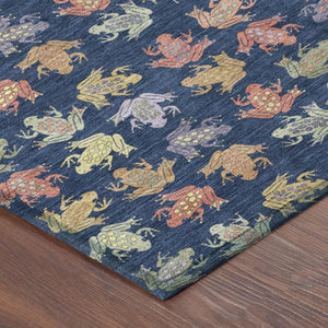 5 X 8 Navy Geometric Washable Polyester Area Rug for Indoor Outdoor Spaces