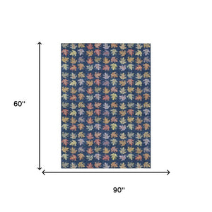5 X 8 Navy Geometric Washable Polyester Area Rug for Indoor Outdoor Spaces