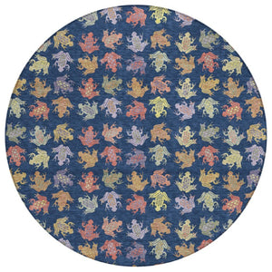 8 Ft Round Geometric Polyester Area Rug Washable for Patios and High Traffic Rooms