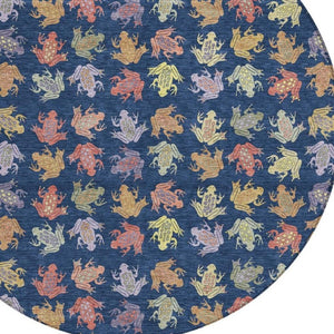 HomeRoots 8 Ft Round Geometric Polyester Area Rug Washable for Patios and High Traffic Rooms 733850