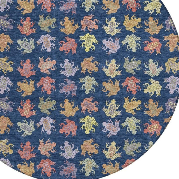 HomeRoots 8 Ft Round Geometric Polyester Area Rug Washable for Patios and High Traffic Rooms 733850