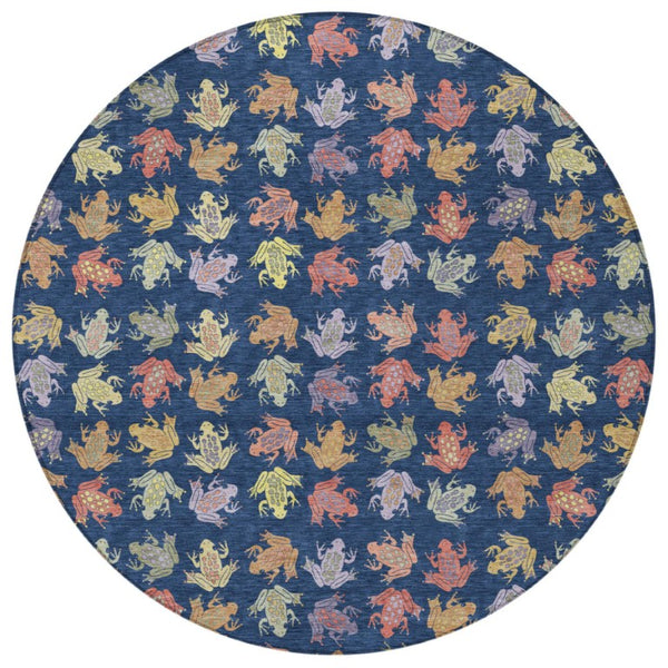 8 Ft Round Geometric Polyester Area Rug Washable for Patios and High Traffic Rooms