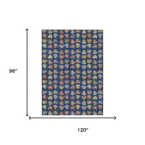 8x10 Navy Geometric Polyester Indoor Outdoor Washable Rug for Patio or Living Room