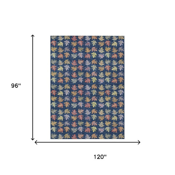 8x10 Navy Geometric Polyester Indoor Outdoor Washable Rug for Patio or Living Room