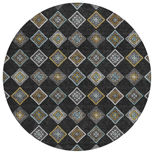 8 Ft Round Geometric Polyester Area Rug for Indoor Outdoor Patios and Foyers