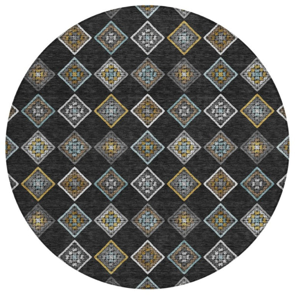 8 Ft Round Geometric Polyester Area Rug for Indoor Outdoor Patios and Foyers