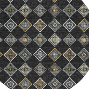 HomeRoots 8 Ft Round Geometric Polyester Area Rug for Indoor Outdoor Patios and Foyers 733856
