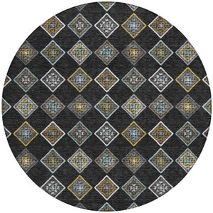 8 Ft Round Geometric Polyester Area Rug for Indoor Outdoor Patios and Foyers