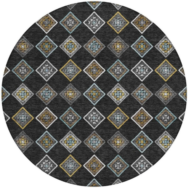 8 Ft Round Geometric Polyester Area Rug for Indoor Outdoor Patios and Foyers