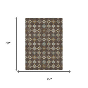 5 X 8 Geometric Polyester Area Rug Machine Washable for Indoor Outdoor Living Spaces